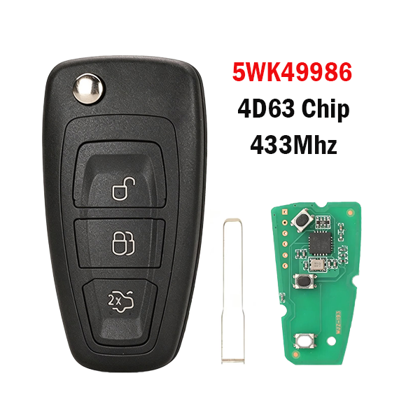 3-button 5WK49986 compatible with Ford Focus folding remote key 433MHz FSK 4D63 hu101 blade