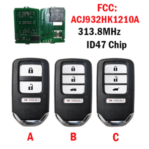 Replace for Smart key for Honda 3/4buttons 313.8mhz 47chip FCC: ACJ932HK1210A