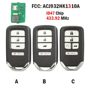FCC: ACJ932HK1310A is suitable for Honda Accord and Civic smart key remote keys 433.9MHz ID47 chip.
