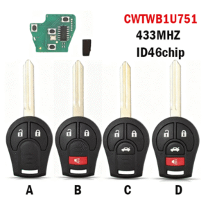 2/3/4 button CWTWB1U751 is compatible with Nissan remote car keys 433MHZ ID46CHIP straight key