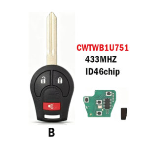 3button CWTWB1U751 is compatible with Nissan remote car keys 433MHZ ID46CHIP straight key