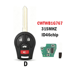 4 button CWTWB1U751 is compatible with Nissan remote car keys 315MHZ ID46CHIP straight key