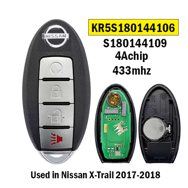 KR5S180144106 is suitable for Nissan X-Trail remote control keys with 4A chip 433MHz.