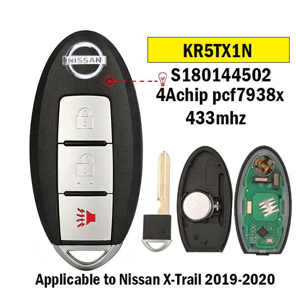 3-button KR5TXN1 compatible with Nissan X-Trail 2019-2020 remote key 4A chip 433MHz