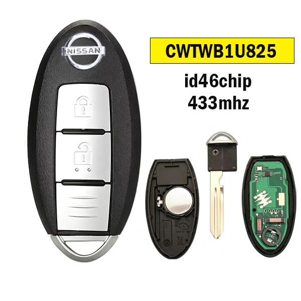 2-Button CWTWB1U825 Remote Car Key for Nissan (ID46 Chip, 433MHz)
