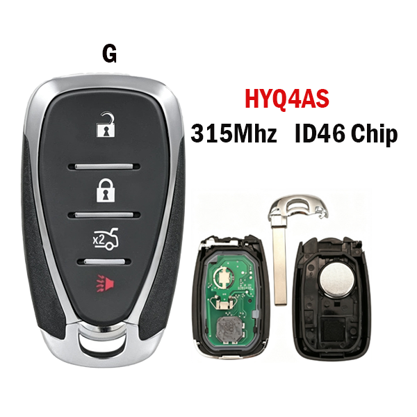 2/3/4/5 button Chevrolet smart remote control car key buttons all use 46 chips with a 315MHz frequency HYQ4AS